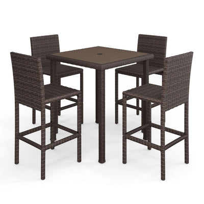 Bedford 5-Piece Indoor-Outdoor Bar Set with 4 Patio Bar Stools and Bar Height Table with Engineered Wood Top in Rattan Wicker - View 1