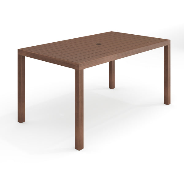 Brown |#| 60" All-Weather Patio Dining Table with Umbrella Hole - Brown