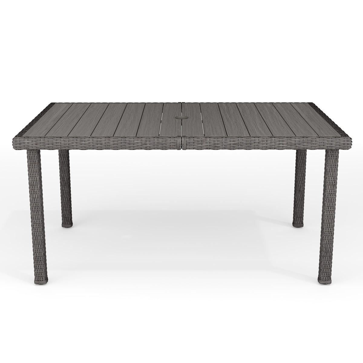 Gray |#| 60" Outdoor Rattan Wicker Patio Table with Engineered Wood Top - Gray
