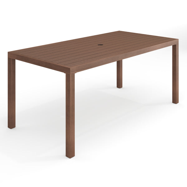 Brown |#| 70" All-Weather Patio Dining Table with Umbrella Hole - Brown