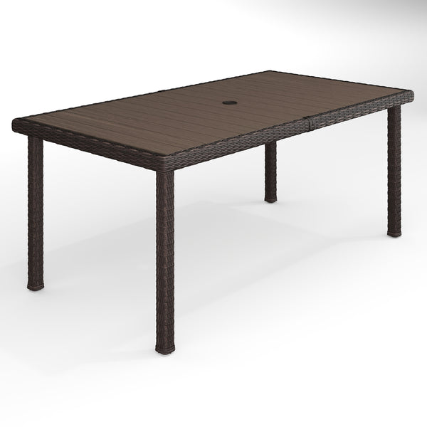 Brown |#| 70" Outdoor Rattan Wicker Patio Table with Engineered Wood Top - Brown