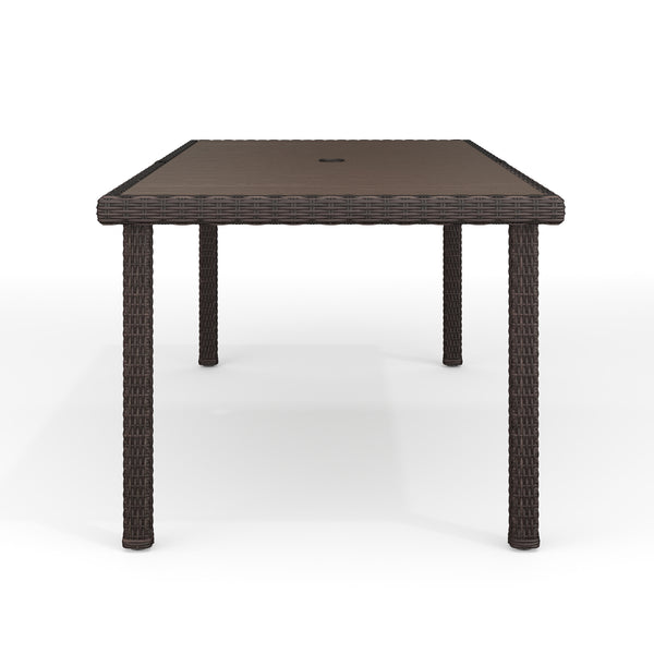 Brown |#| 70" Outdoor Rattan Wicker Patio Table with Engineered Wood Top - Brown