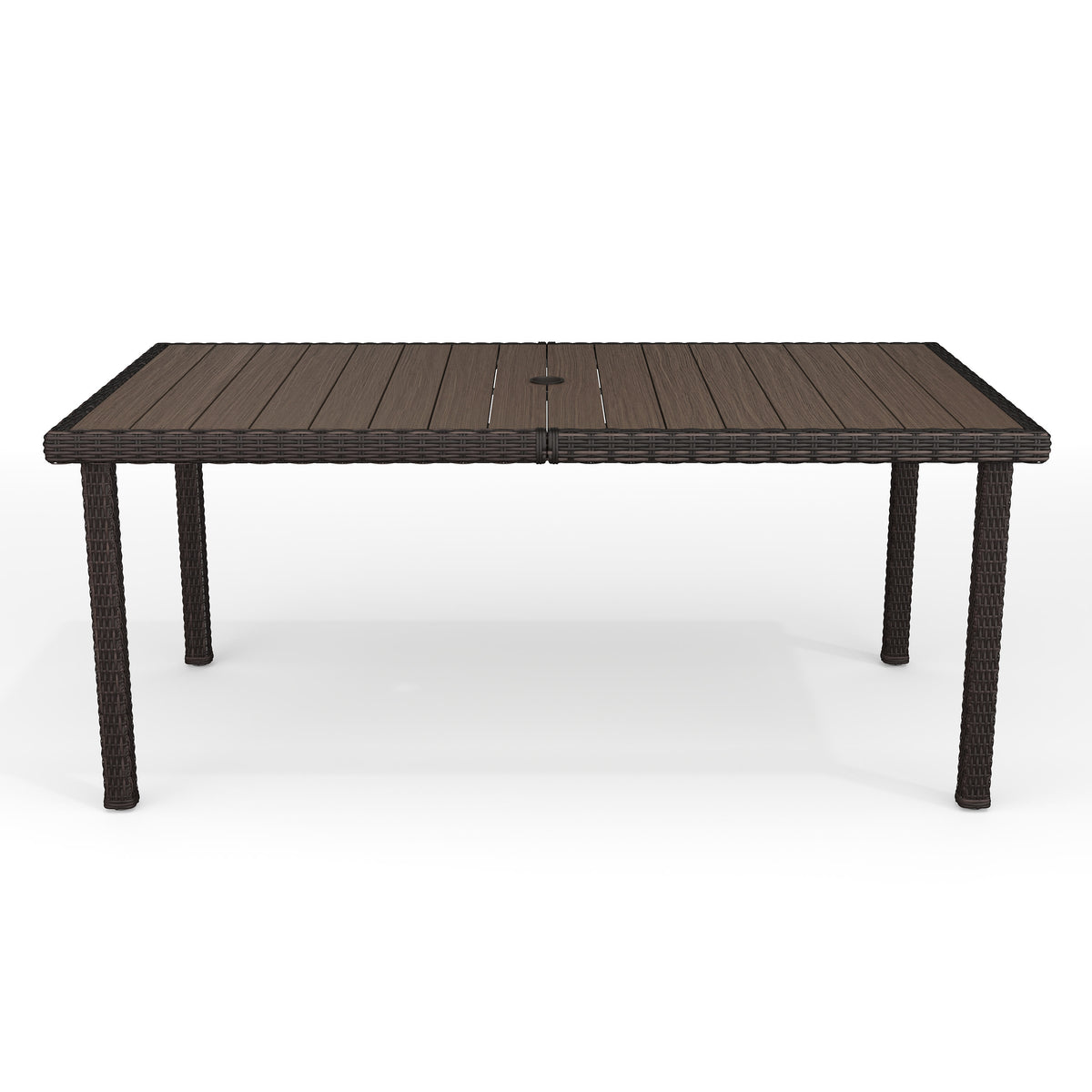 Brown |#| 70" Outdoor Rattan Wicker Patio Table with Engineered Wood Top - Brown