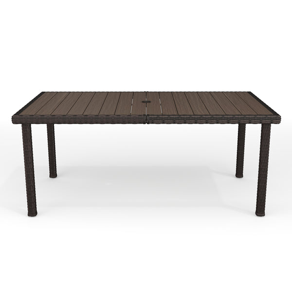Gray |#| 70" Outdoor Rattan Wicker Patio Table with Engineered Wood Top - Gray