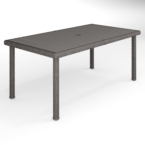 Gray |#| 70" Outdoor Rattan Wicker Patio Table with Engineered Wood Top - Gray