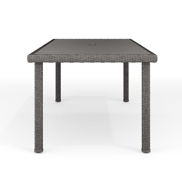 Gray |#| 70" Outdoor Rattan Wicker Patio Table with Engineered Wood Top - Gray
