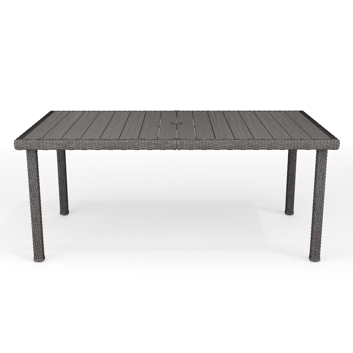 Gray |#| 70" Outdoor Rattan Wicker Patio Table with Engineered Wood Top - Gray