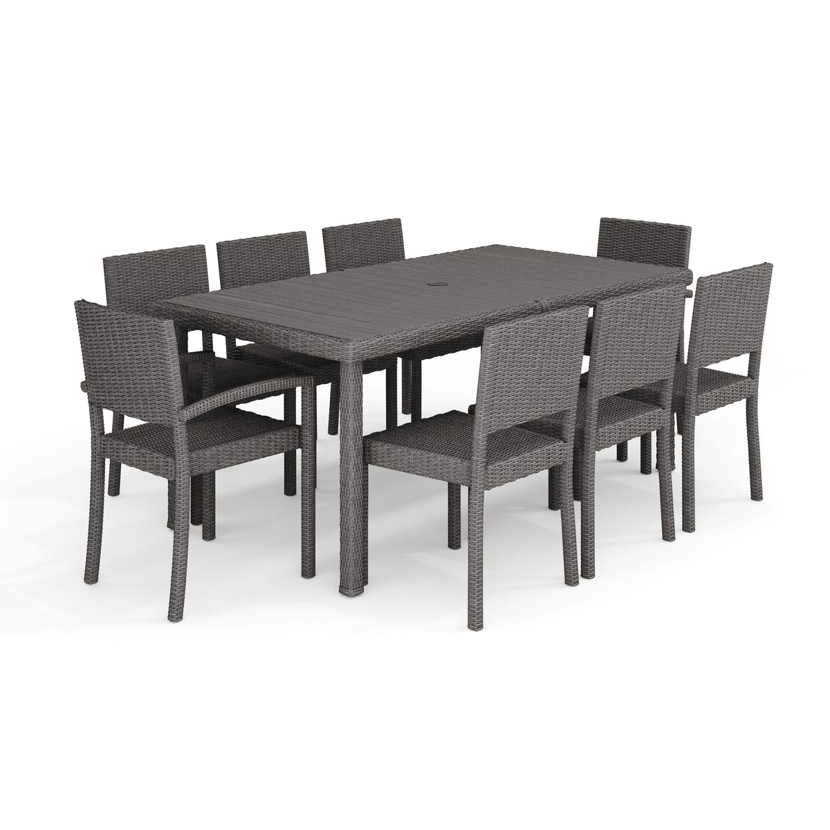 Gray |#| 9pc Outdoor Rattan Wicker Patio Dining Set with 8 Chairs and 70" Table - Gray