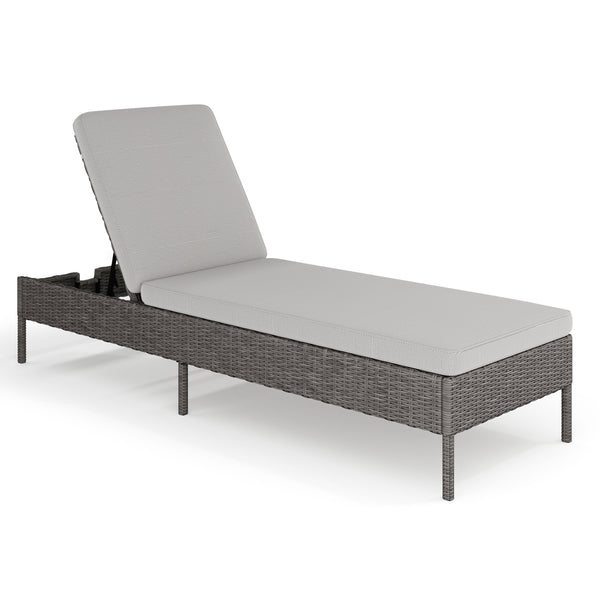 Gray |#| Outdoor Rattan Wicker Chaise Lounge Chair with All-Weather Cushions - GRY/GRY