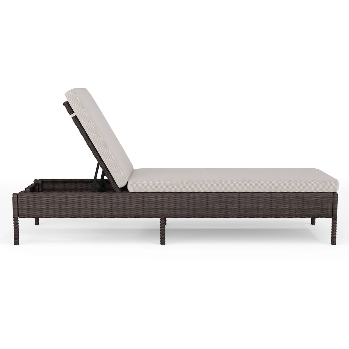 Brown |#| Outdoor Rattan Wicker Chaise Lounge Chair with All-Weather Cushions - BRN/Tan