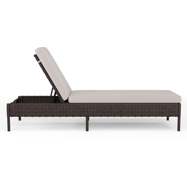 Brown |#| Outdoor Rattan Wicker Chaise Lounge Chair with All-Weather Cushions - BRN/Tan