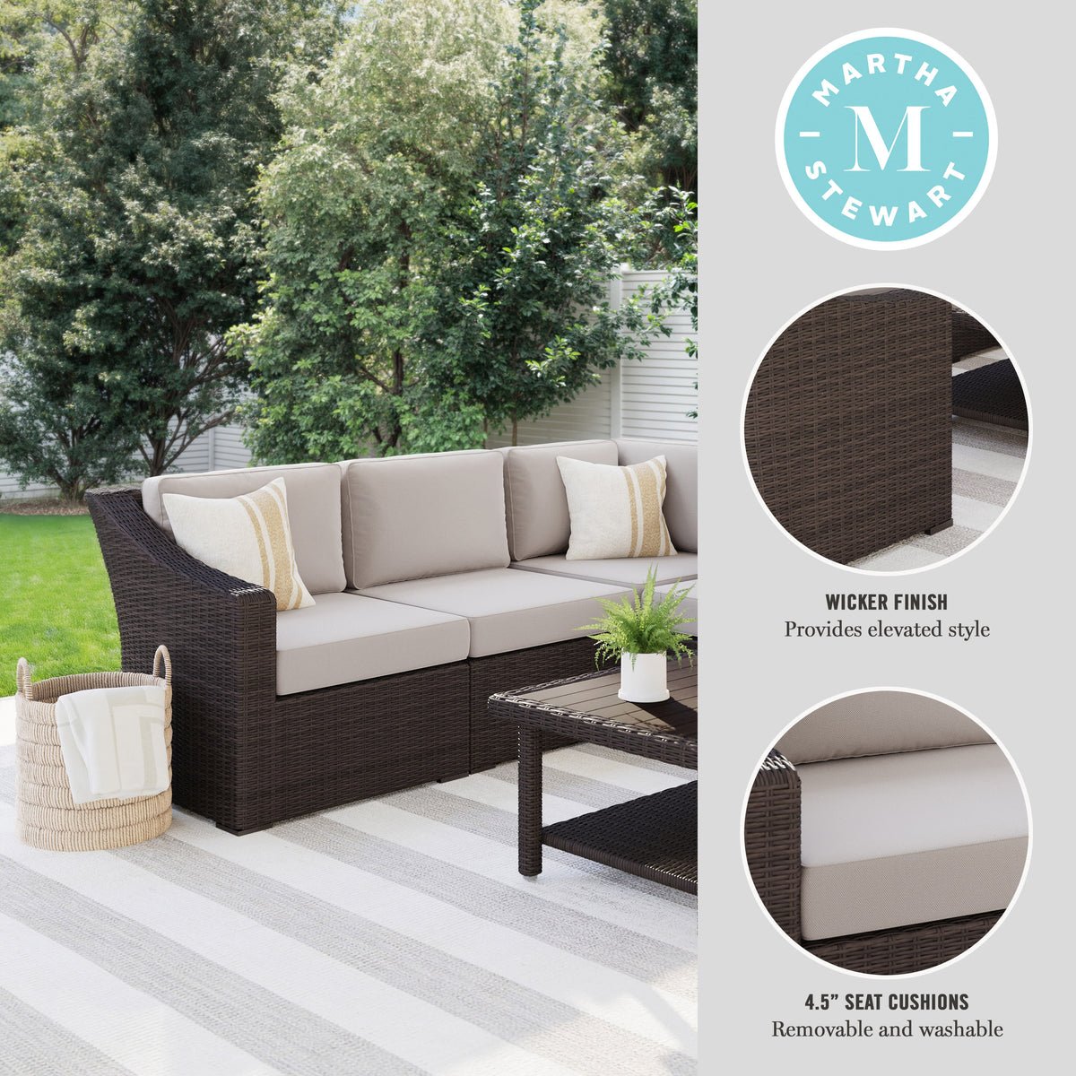 Tan Cushions/Brown Frame |#| Outdoor Modular Rattan Wicker 4-Seat Sectional Sofa with Cushions - Brown/Tan