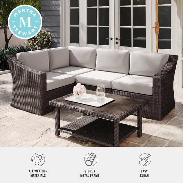 Tan Cushions/Brown Frame |#| Outdoor Modular Rattan Wicker 4-Seat Sectional Sofa with Cushions - Brown/Tan