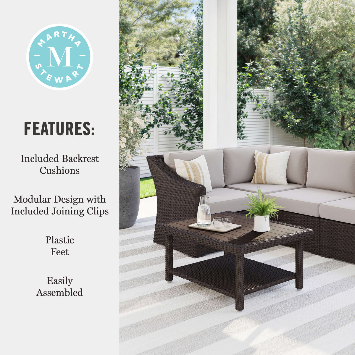 Tan Cushions/Brown Frame |#| Outdoor Modular Rattan Wicker 4-Seat Sectional Sofa with Cushions - Brown/Tan