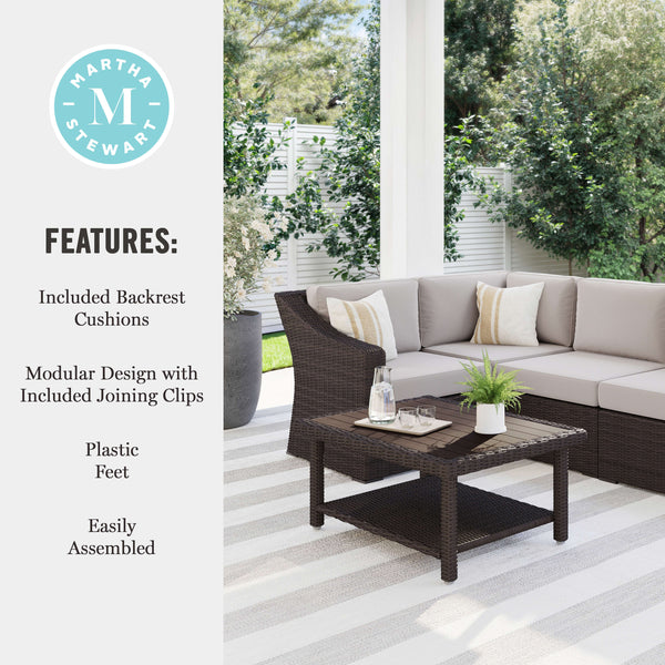 Tan Cushions/Brown Frame |#| Outdoor Modular Rattan Wicker 4-Seat Sectional Sofa with Cushions - Brown/Tan
