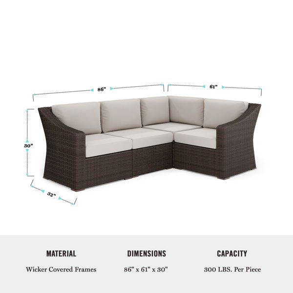 Tan Cushions/Brown Frame |#| Outdoor Modular Rattan Wicker 4-Seat Sectional Sofa with Cushions - Brown/Tan