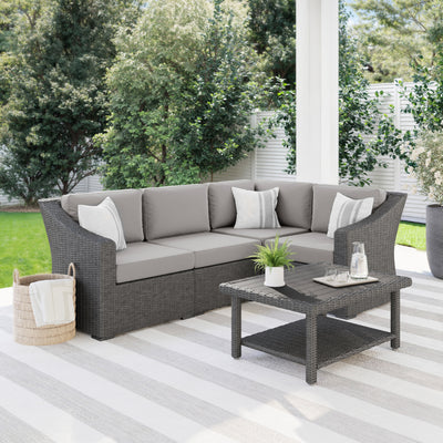 Outdoor Modular Rattan Wicker 4-Seat Sectional Sofa with All-Weather Cushions - View 2