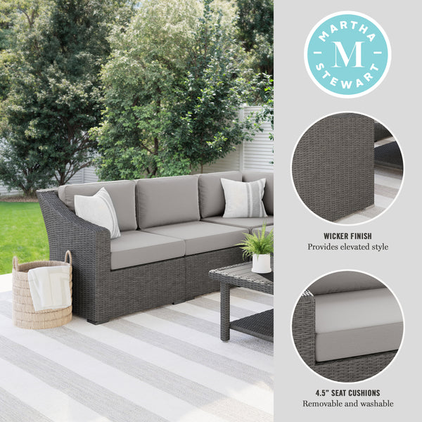 Gray Cushions/Gray Frame |#| Outdoor Modular Rattan Wicker 4-Seat Sectional Sofa with Cushions - Gray/Gray