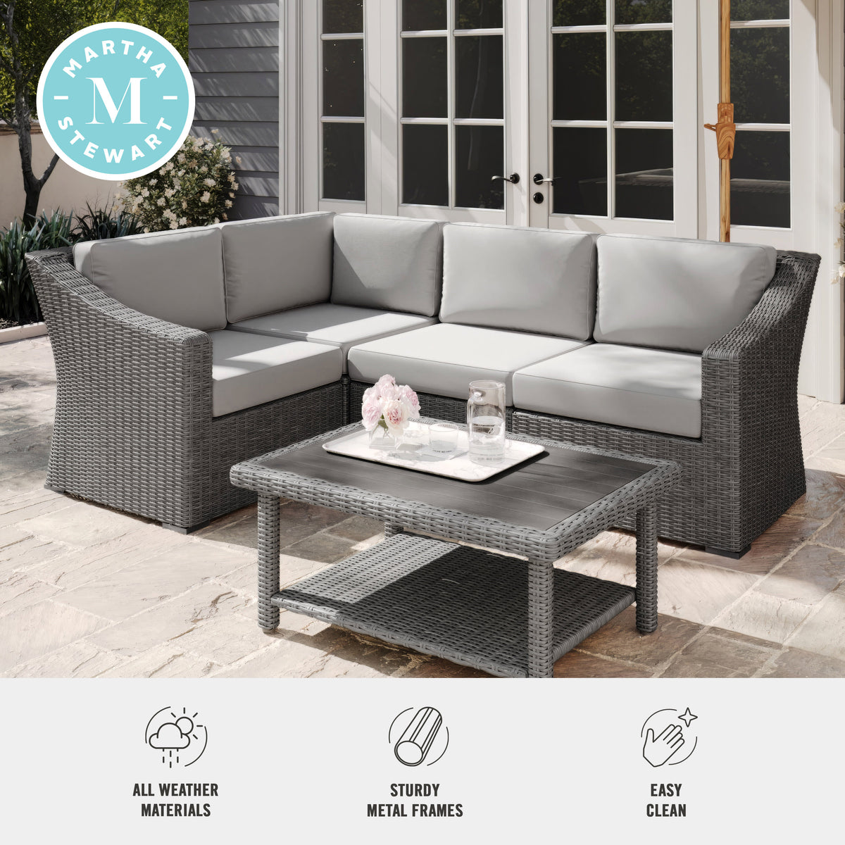 Gray Cushions/Gray Frame |#| Outdoor Modular Rattan Wicker 4-Seat Sectional Sofa with Cushions - Gray/Gray