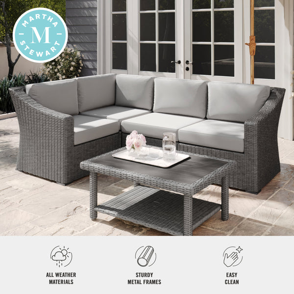 Gray Cushions/Gray Frame |#| Outdoor Modular Rattan Wicker 4-Seat Sectional Sofa with Cushions - Gray/Gray