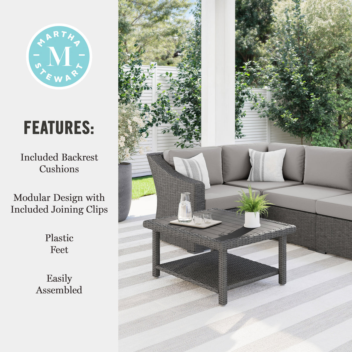 Gray Cushions/Gray Frame |#| Outdoor Modular Rattan Wicker 4-Seat Sectional Sofa with Cushions - Gray/Gray