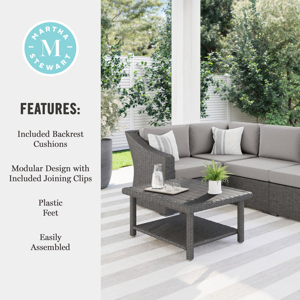 Gray Cushions/Gray Frame |#| Outdoor Modular Rattan Wicker 4-Seat Sectional Sofa with Cushions - Gray/Gray