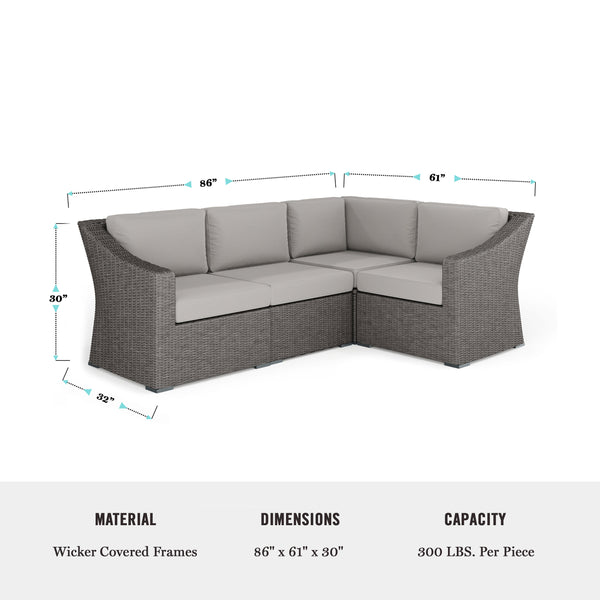 Gray Cushions/Gray Frame |#| Outdoor Modular Rattan Wicker 4-Seat Sectional Sofa with Cushions - Gray/Gray