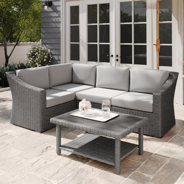 Gray Cushions/Gray Frame |#| Outdoor Modular Rattan Wicker 4-Seat Sectional Sofa with Cushions - Gray/Gray
