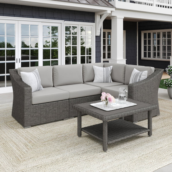 Gray Cushions/Gray Frame |#| Outdoor Modular Rattan Wicker 4-Seat Sectional Sofa with Cushions - Gray/Gray