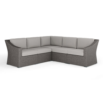 Bedford Indoor-Outdoor Modular Patio 5-Seat Sectional Sofa in Rattan Wicker with All-Weather Cushions - View 1