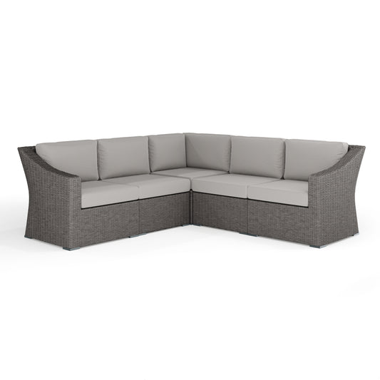 Bedford Indoor-Outdoor Modular Patio 5-Seat Sectional Sofa in Rattan Wicker with All-Weather Cushions