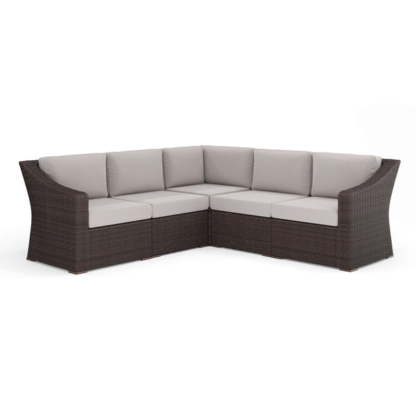 Tan Cushions/Brown Frame |#| Outdoor Modular Rattan Wicker 5-Seat Sectional Sofa with Cushions - Brown/Tan