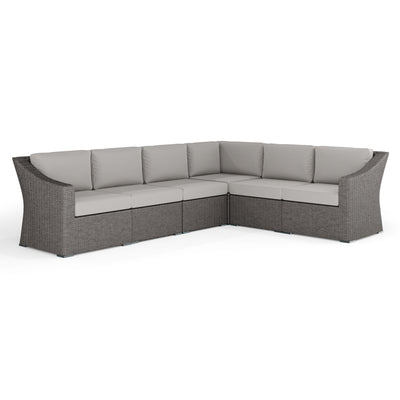 Bedford Indoor-Outdoor Modular Patio 6-Seat Sectional Sofa in Rattan Wicker with All-Weather Cushions - View 1