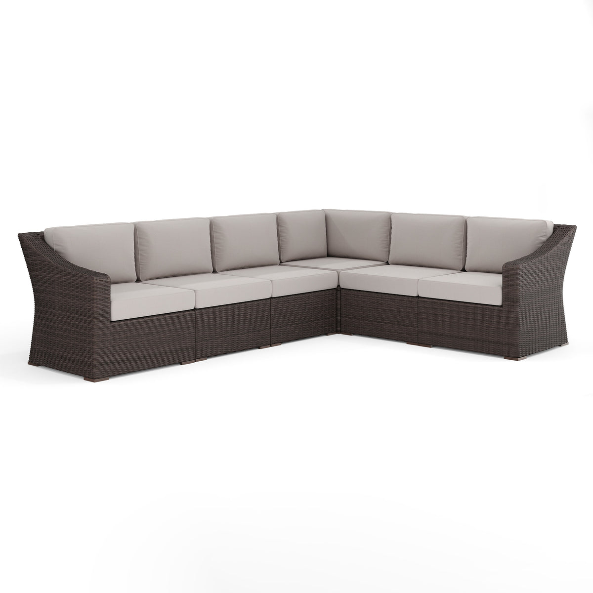 Tan Cushions/Brown Frame |#| Outdoor Modular Rattan Wicker 6-Seat Sectional Sofa with Cushions - Brown/Tan