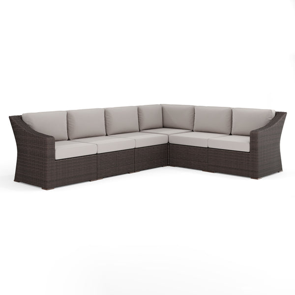 Tan Cushions/Brown Frame |#| Outdoor Modular Rattan Wicker 6-Seat Sectional Sofa with Cushions - Brown/Tan