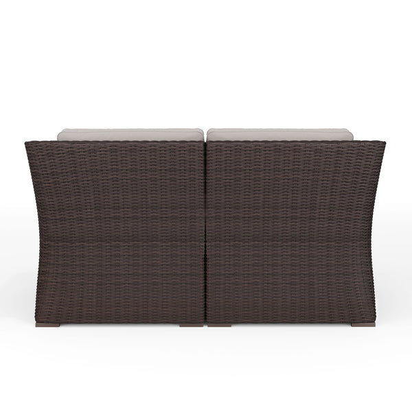 Tan Cushions/Brown Frame |#| Outdoor Modular Rattan Wicker Loveseat with All-Weather Cushions - Brown/Tan