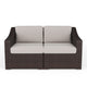 Tan Cushions/Brown Frame |#| Outdoor Modular Rattan Wicker Loveseat with All-Weather Cushions - Brown/Tan