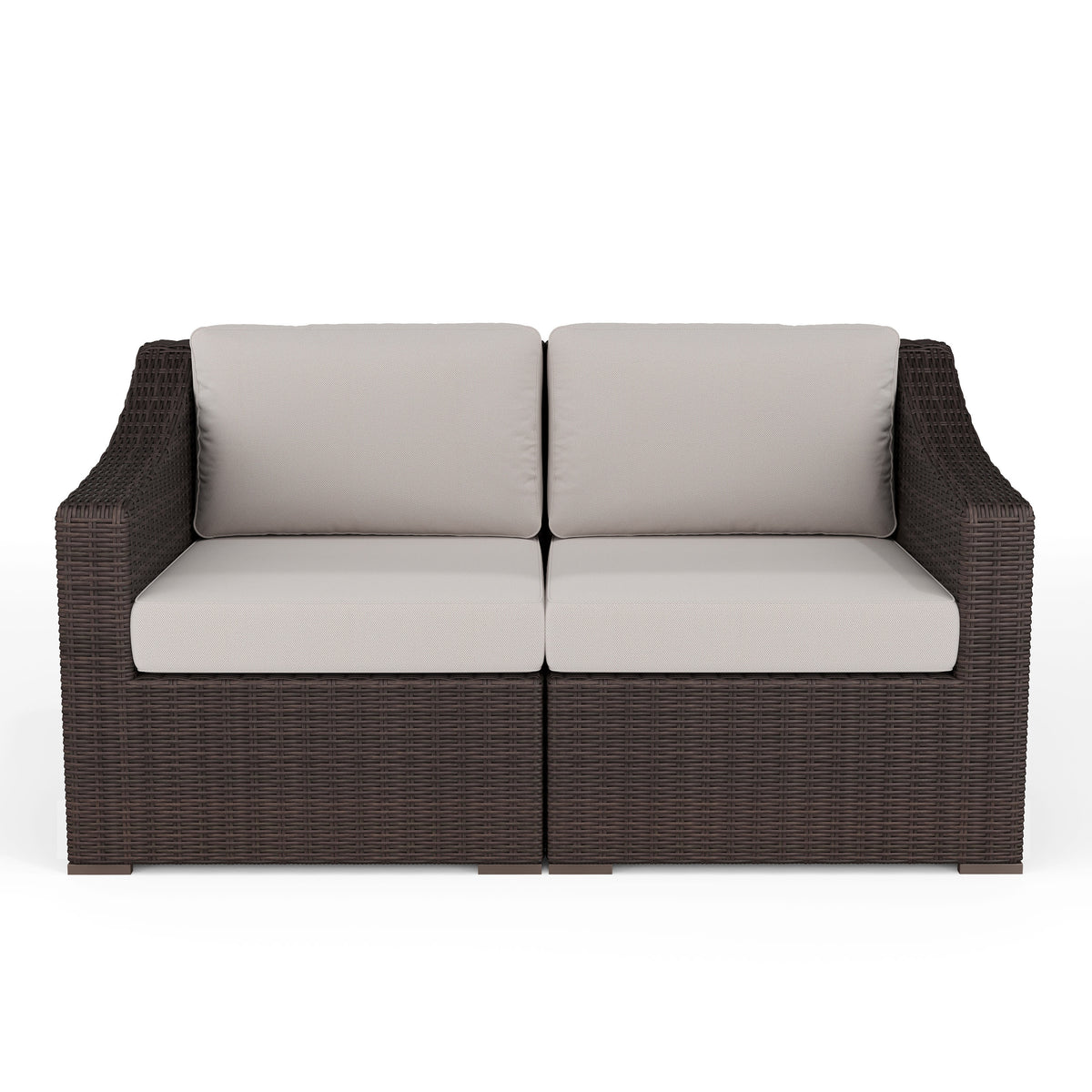 Tan Cushions/Brown Frame |#| Outdoor Modular Rattan Wicker Loveseat with All-Weather Cushions - Brown/Tan