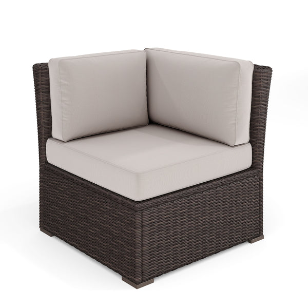 Tan Cushions/Brown Frame |#| Outdoor Modular Rattan Wicker Patio Sectional Sofa Corner Seat - Brown/Tan