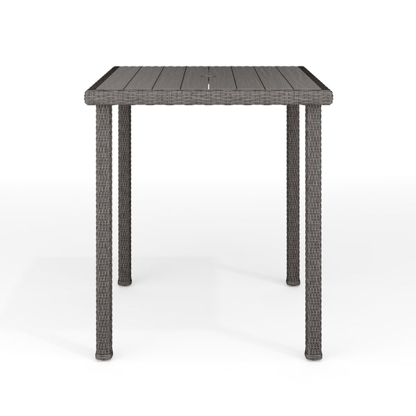Gray |#| Outdoor Rattan Wicker Patio Bar Table with Engineered Wood Top - Gray