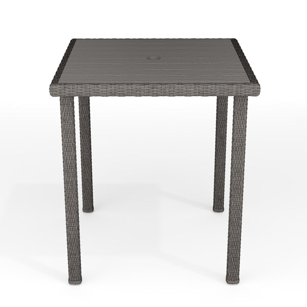 Brown |#| Outdoor Rattan Wicker Patio Bar Table with Engineered Wood Top - Brown