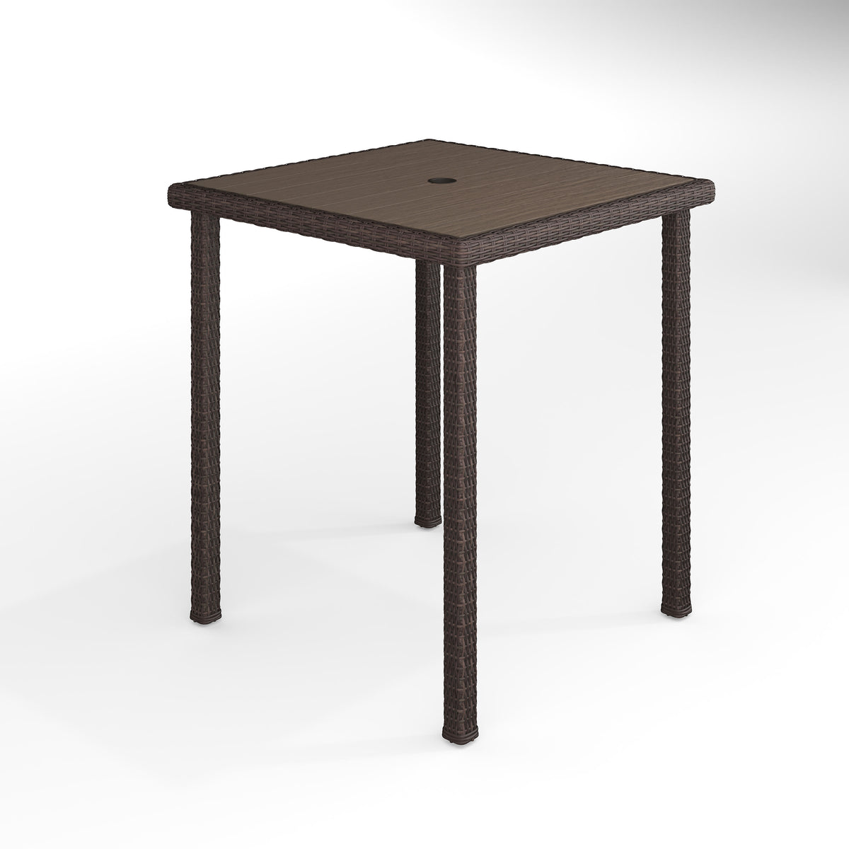 Brown |#| Outdoor Rattan Wicker Patio Bar Table with Engineered Wood Top - Brown