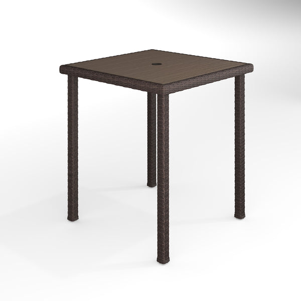 Brown |#| Outdoor Rattan Wicker Patio Bar Table with Engineered Wood Top - Brown