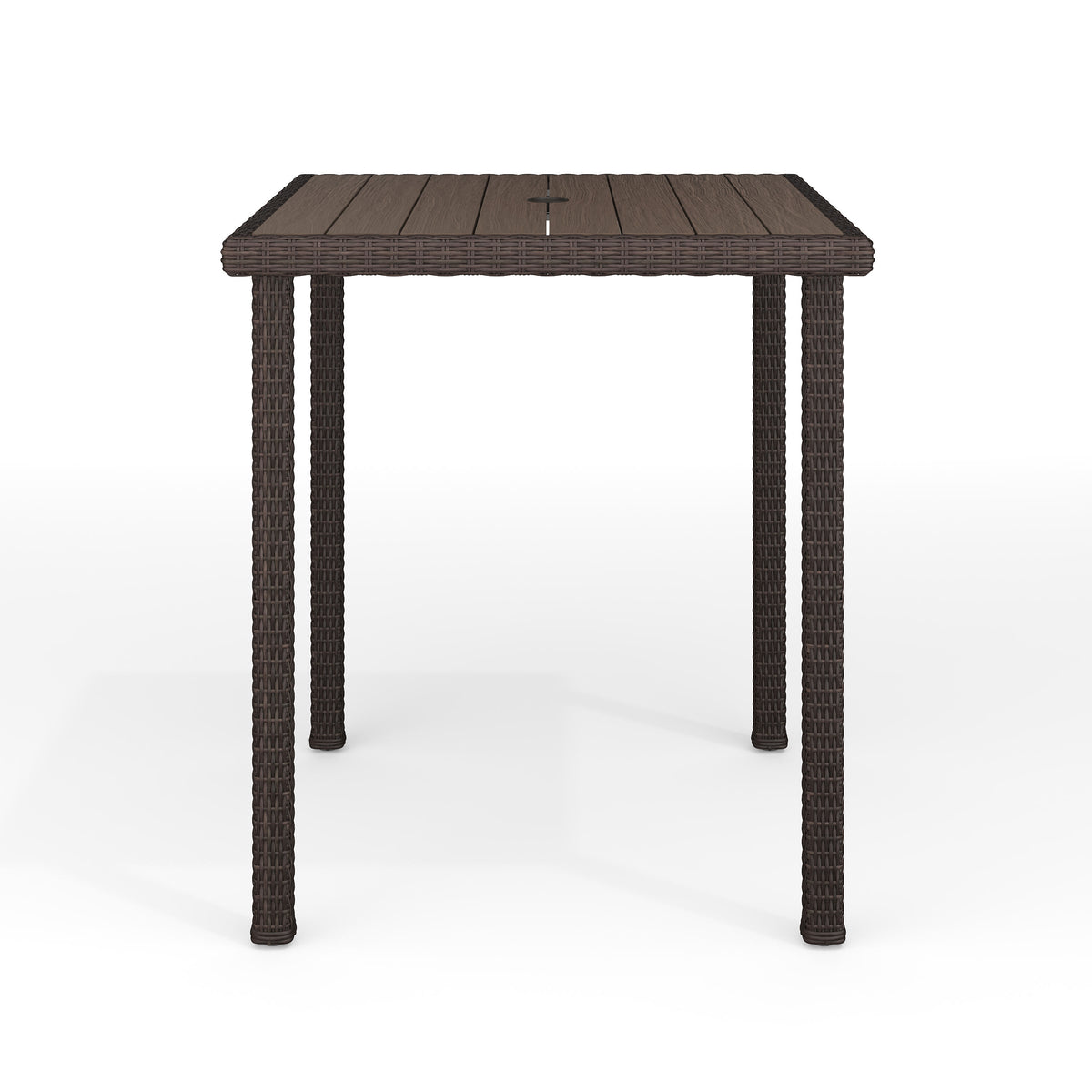 Brown |#| Outdoor Rattan Wicker Patio Bar Table with Engineered Wood Top - Brown
