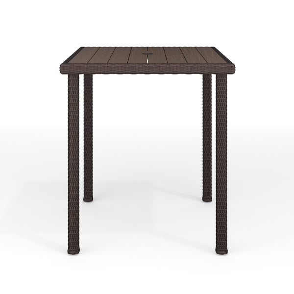 Brown |#| Outdoor Rattan Wicker Patio Bar Table with Engineered Wood Top - Brown