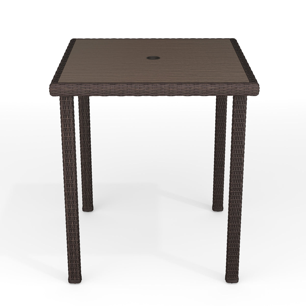 Brown |#| Outdoor Rattan Wicker Patio Bar Table with Engineered Wood Top - Brown