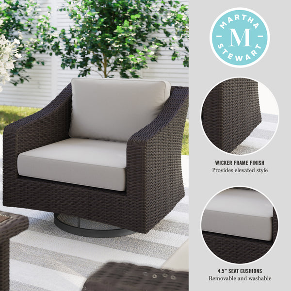 Tan Cushions/Brown Frame |#| Outdoor Rattan Wicker Swivel Chair with All-Weather Cushions - Brown/Tan