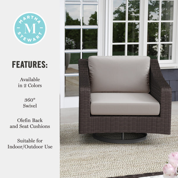 Tan Cushions/Brown Frame |#| Outdoor Rattan Wicker Swivel Chair with All-Weather Cushions - Brown/Tan