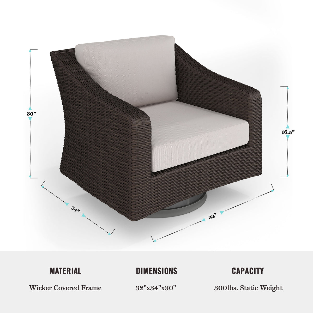 Tan Cushions/Brown Frame |#| Outdoor Rattan Wicker Swivel Chair with All-Weather Cushions - Brown/Tan