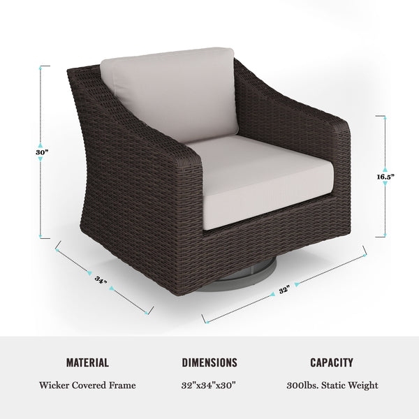 Tan Cushions/Brown Frame |#| Outdoor Rattan Wicker Swivel Chair with All-Weather Cushions - Brown/Tan